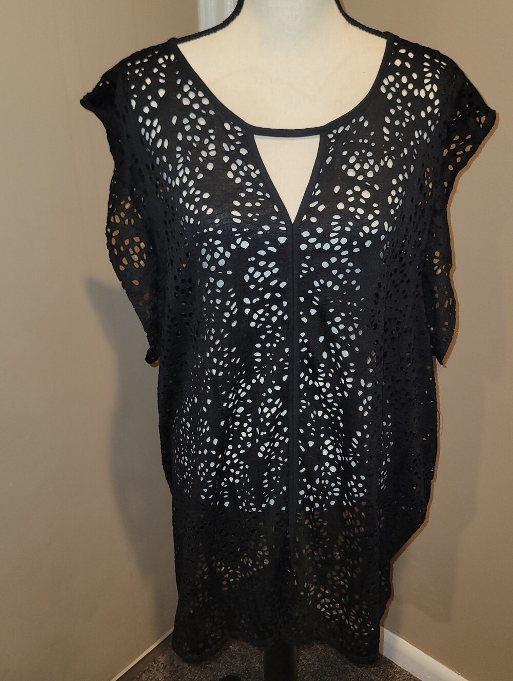Tommy Hilfiger Black Eyelet Cutout Swim Coverup
